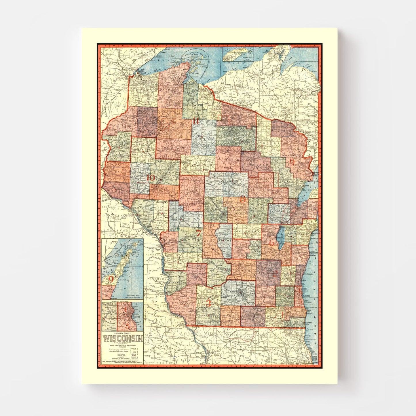 Vintage Map of Wisconsin, 1907