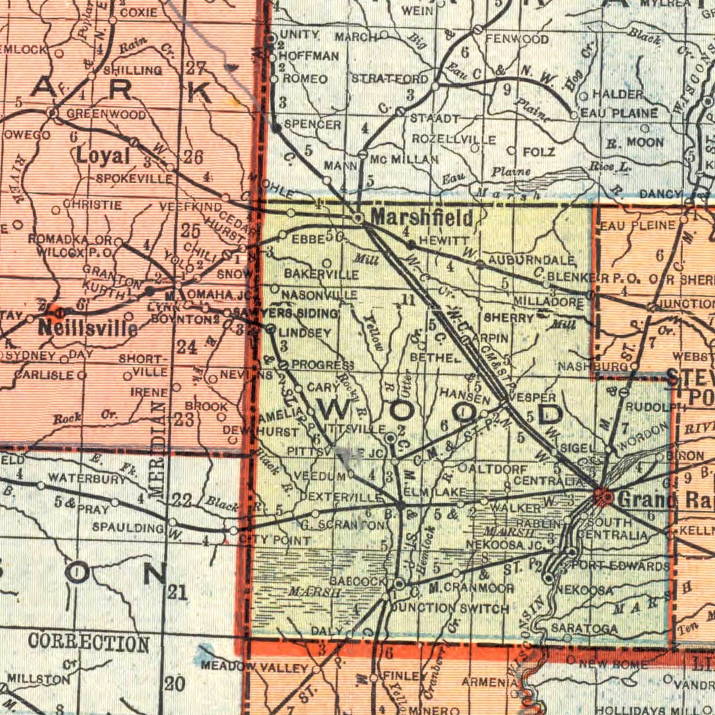 Vintage Map of Wisconsin, 1907