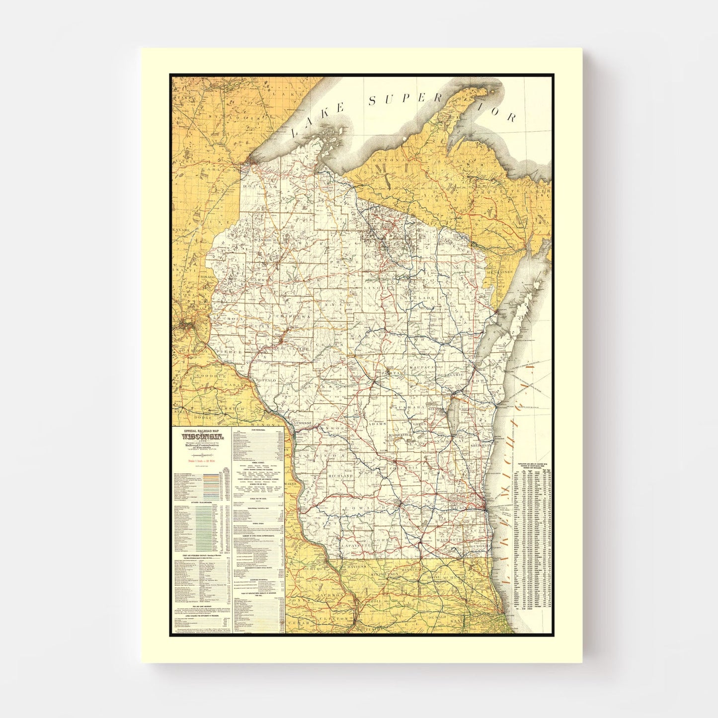 Vintage Railroad Map of Wisconsin, 1908