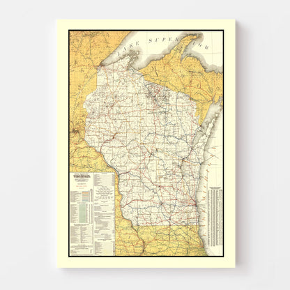 Vintage Railroad Map of Wisconsin, 1908