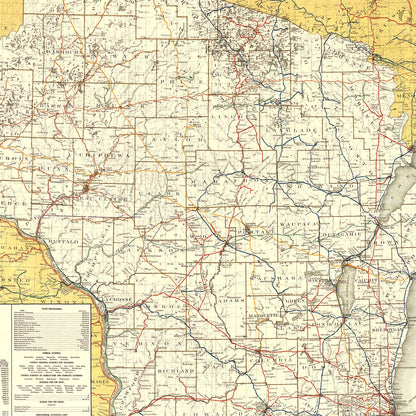 Vintage Railroad Map of Wisconsin, 1908