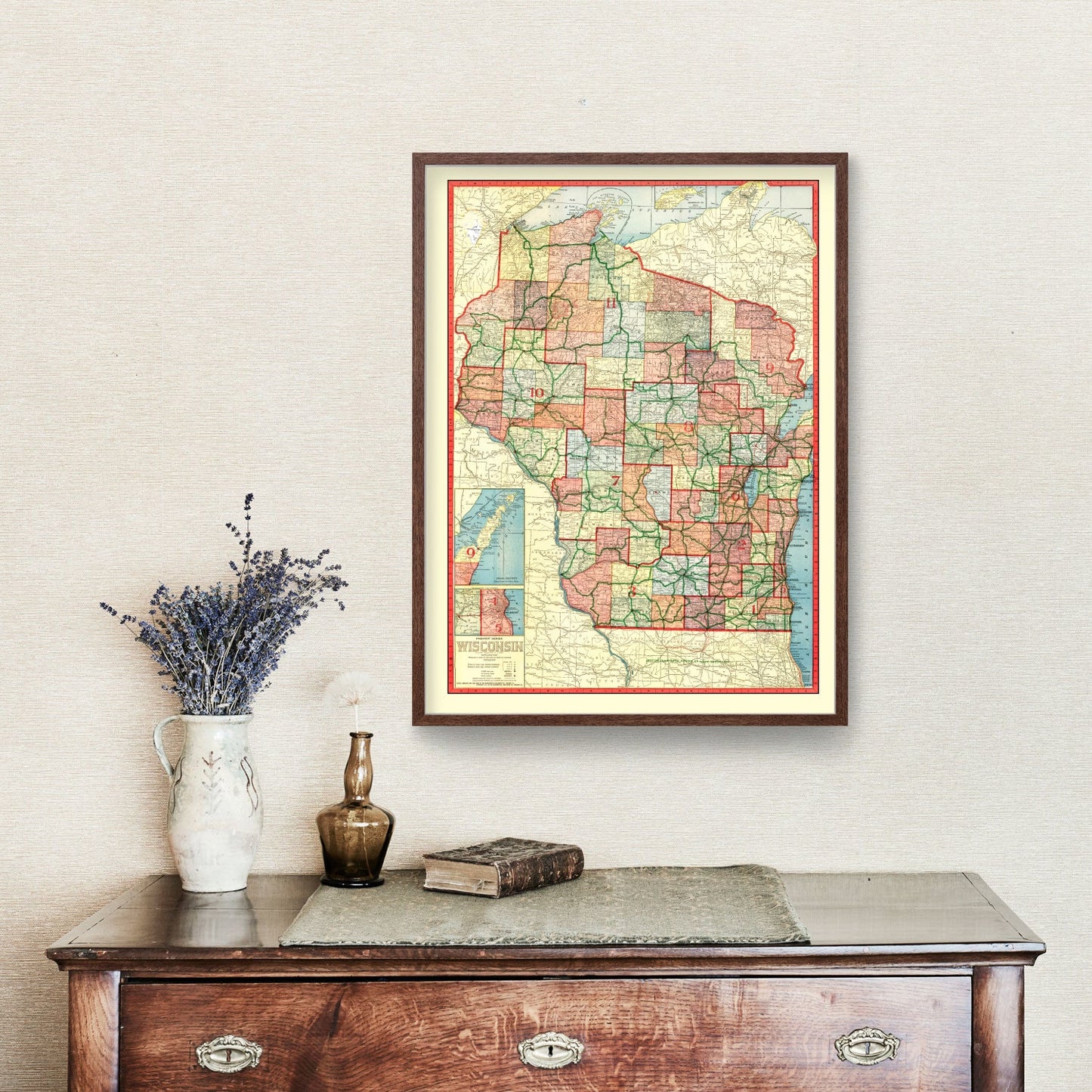Vintage Map of Wisconsin, 1913