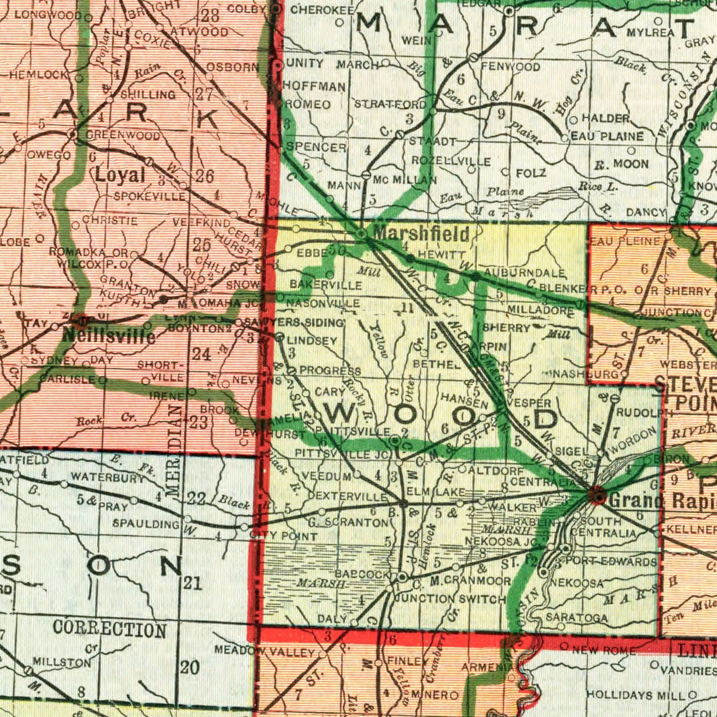 Vintage Map of Wisconsin, 1913