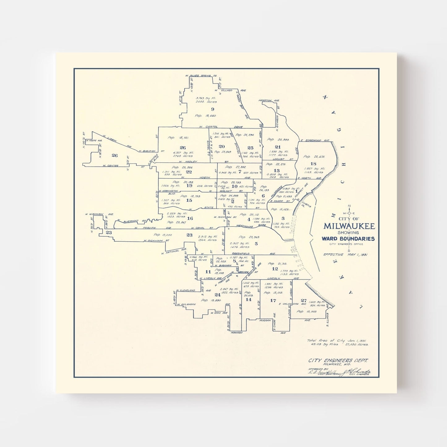 Vintage Map of Milwaukee, Wisconsin, 1931