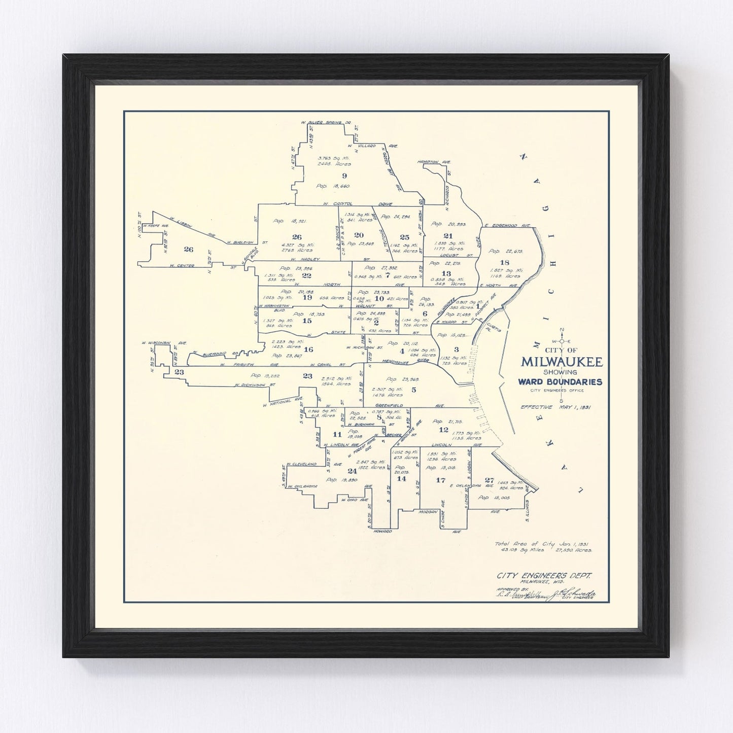 vintage map of Milwaukee, Wisconsin, 1931