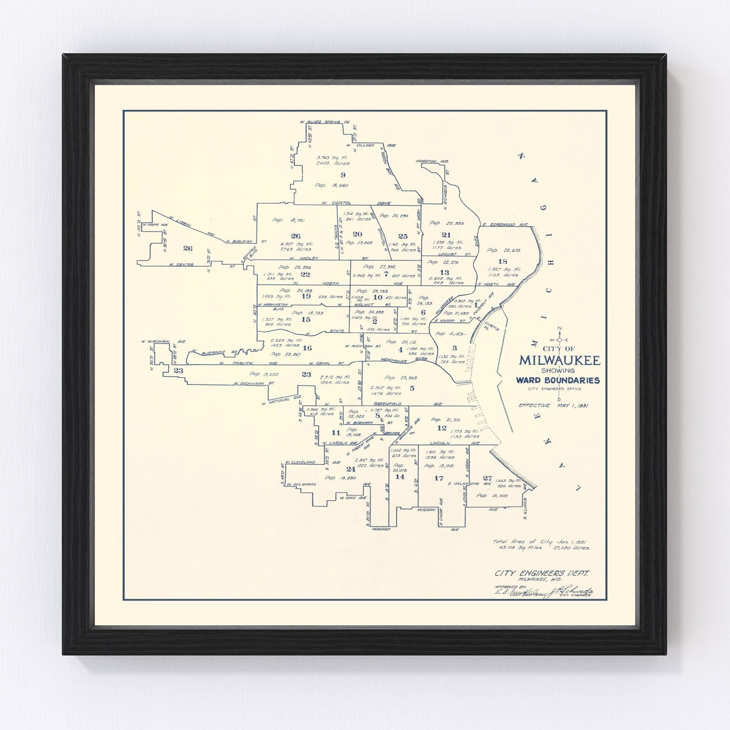 vintage map of Milwaukee, Wisconsin, 1931