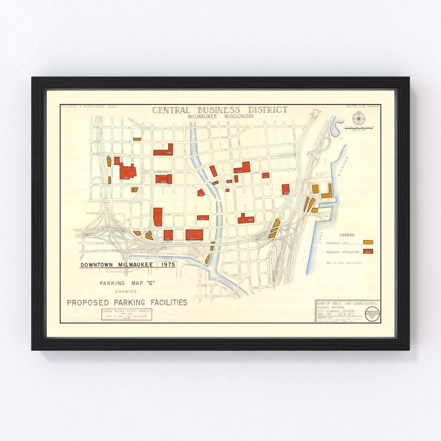 vintage map of Milwaukee, Wisconsin, 1957