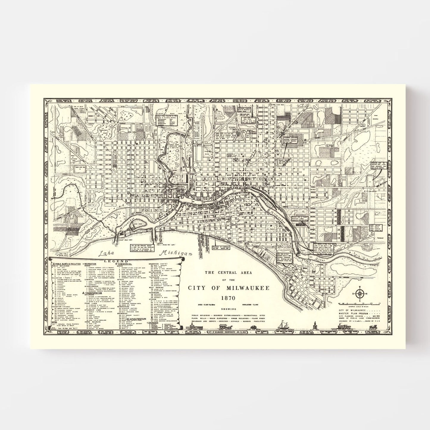 Vintage Map of Milwaukee, Wisconsin, 1870
