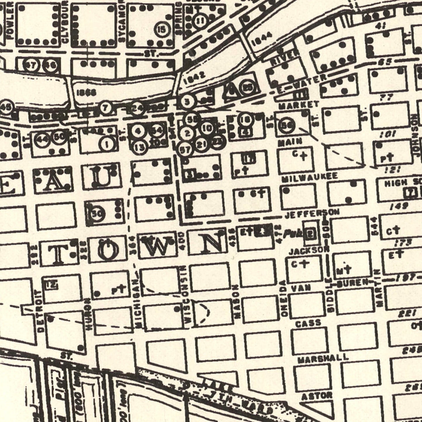 Vintage Map of Milwaukee, Wisconsin, 1870