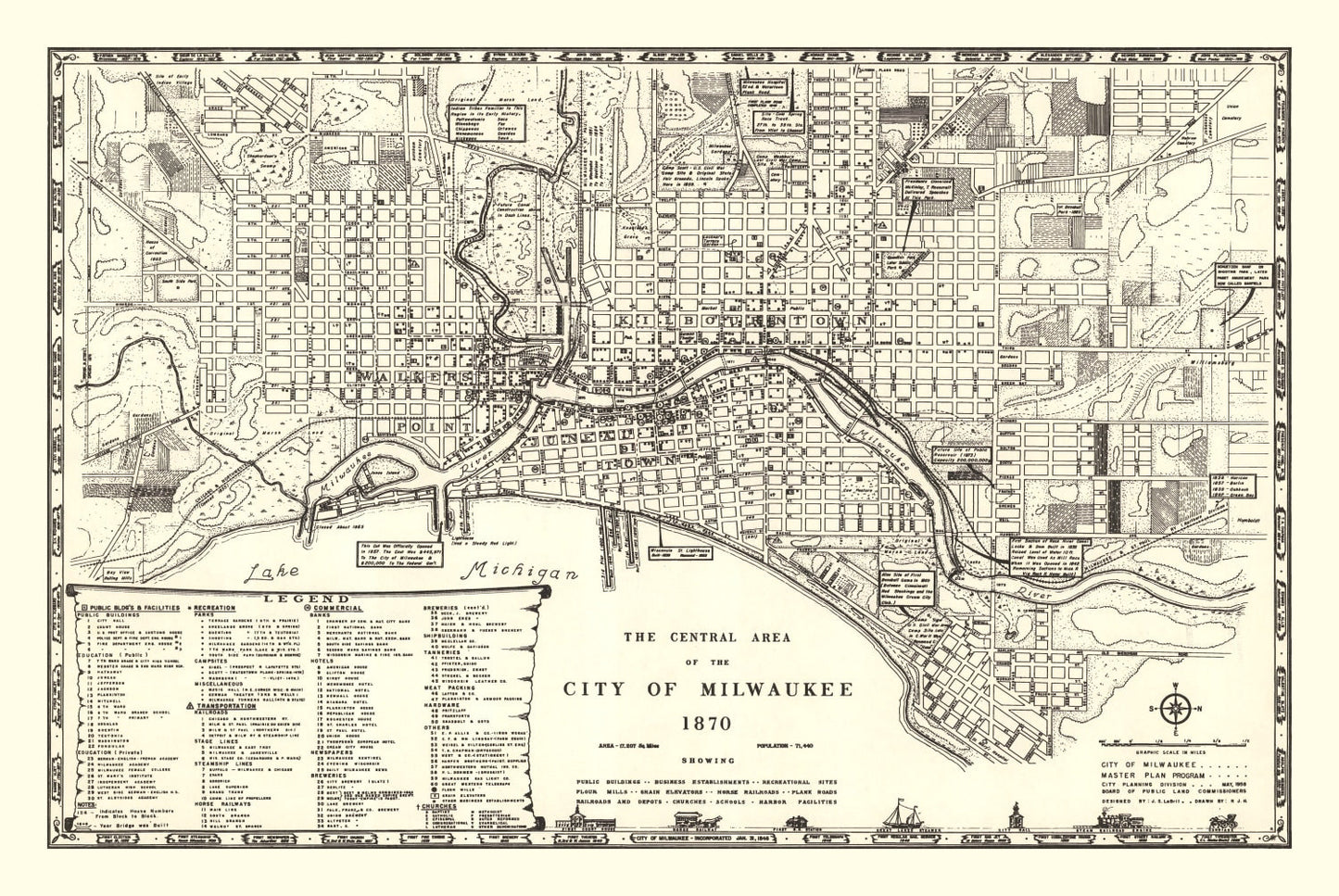 Vintage Map of Milwaukee, Wisconsin, 1870