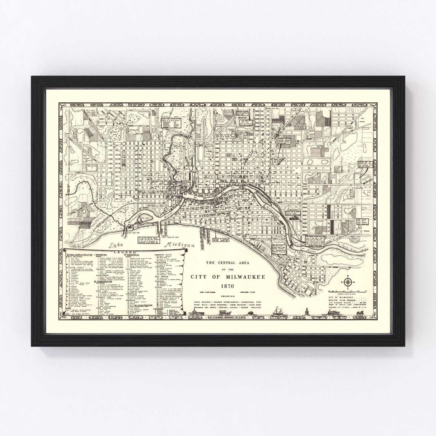 vintage map of Milwaukee, Wisconsin, 1870