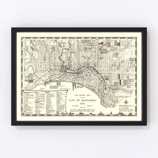 vintage map of Milwaukee, Wisconsin, 1870