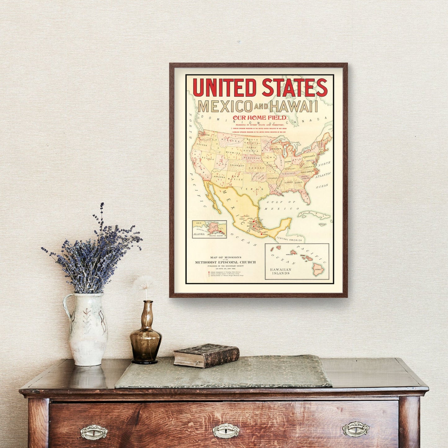 Vintage Methodist Episcopal Church Missions Map, 1898