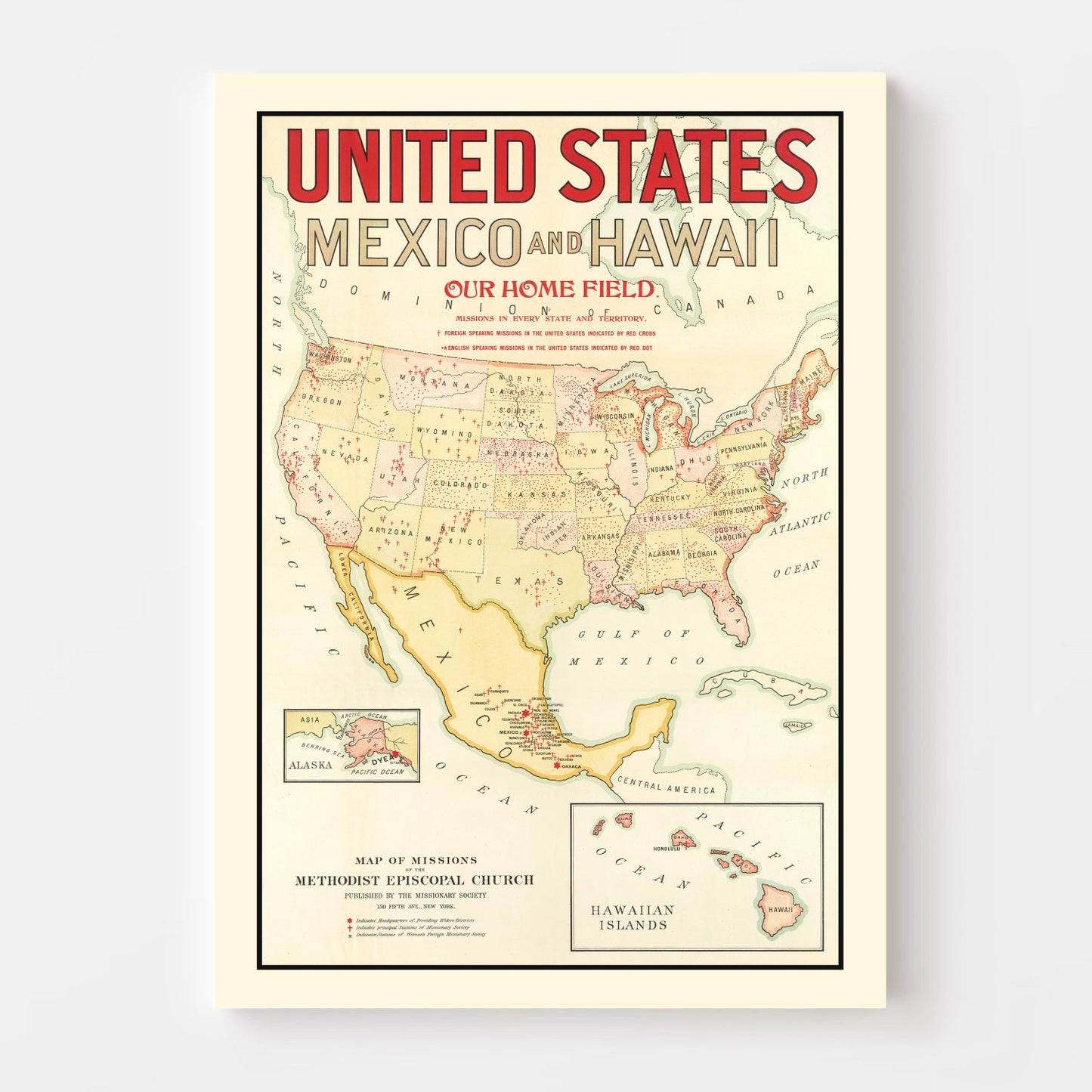 Vintage Methodist Episcopal Church Missions Map, 1898