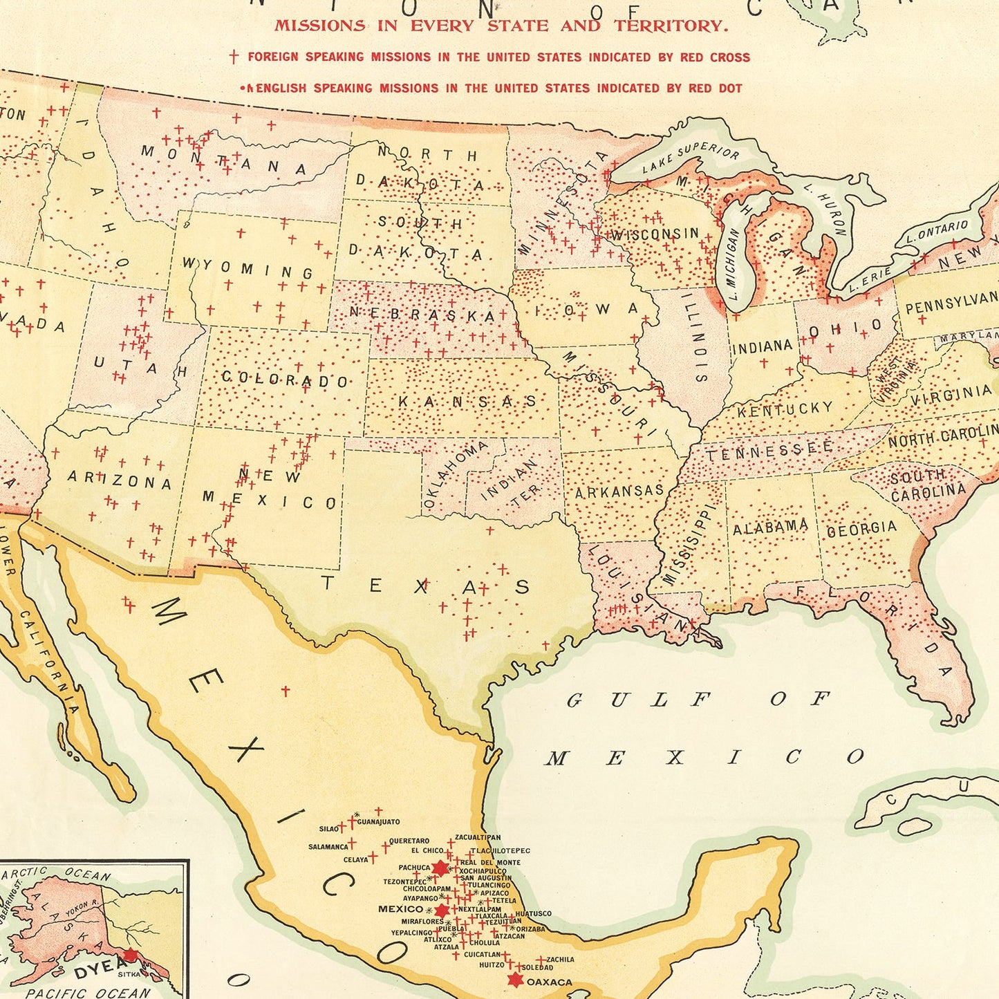 Vintage Methodist Episcopal Church Missions Map, 1898