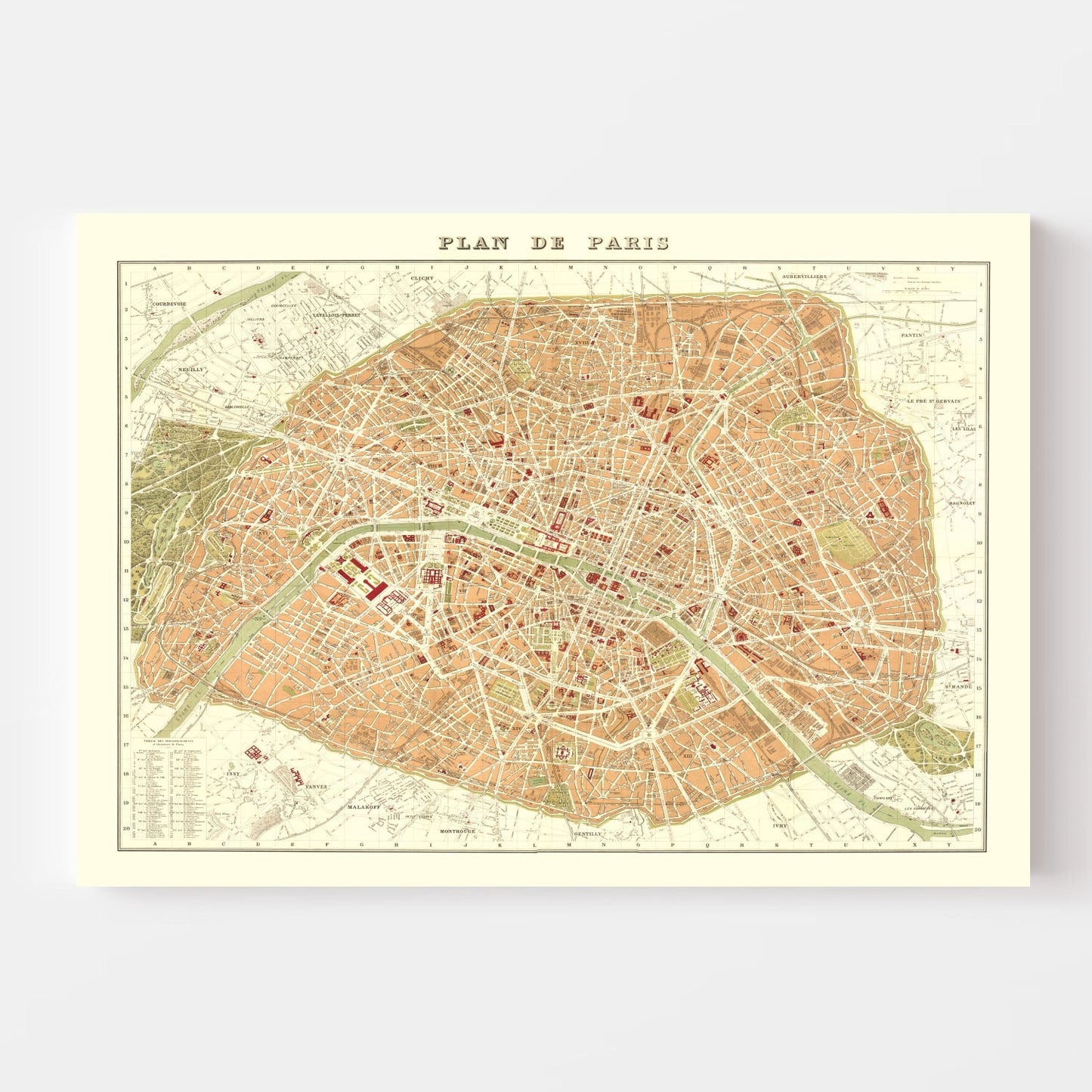 Vintage Map of Paris, France, 1893 (II)