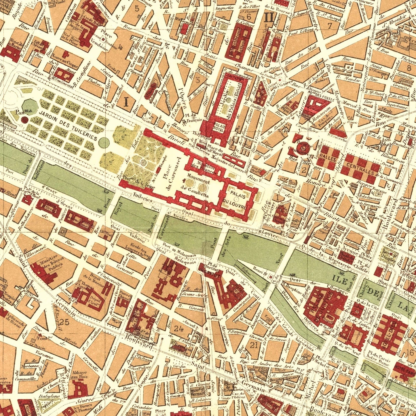 Vintage Map of Paris, France, 1893 (II)