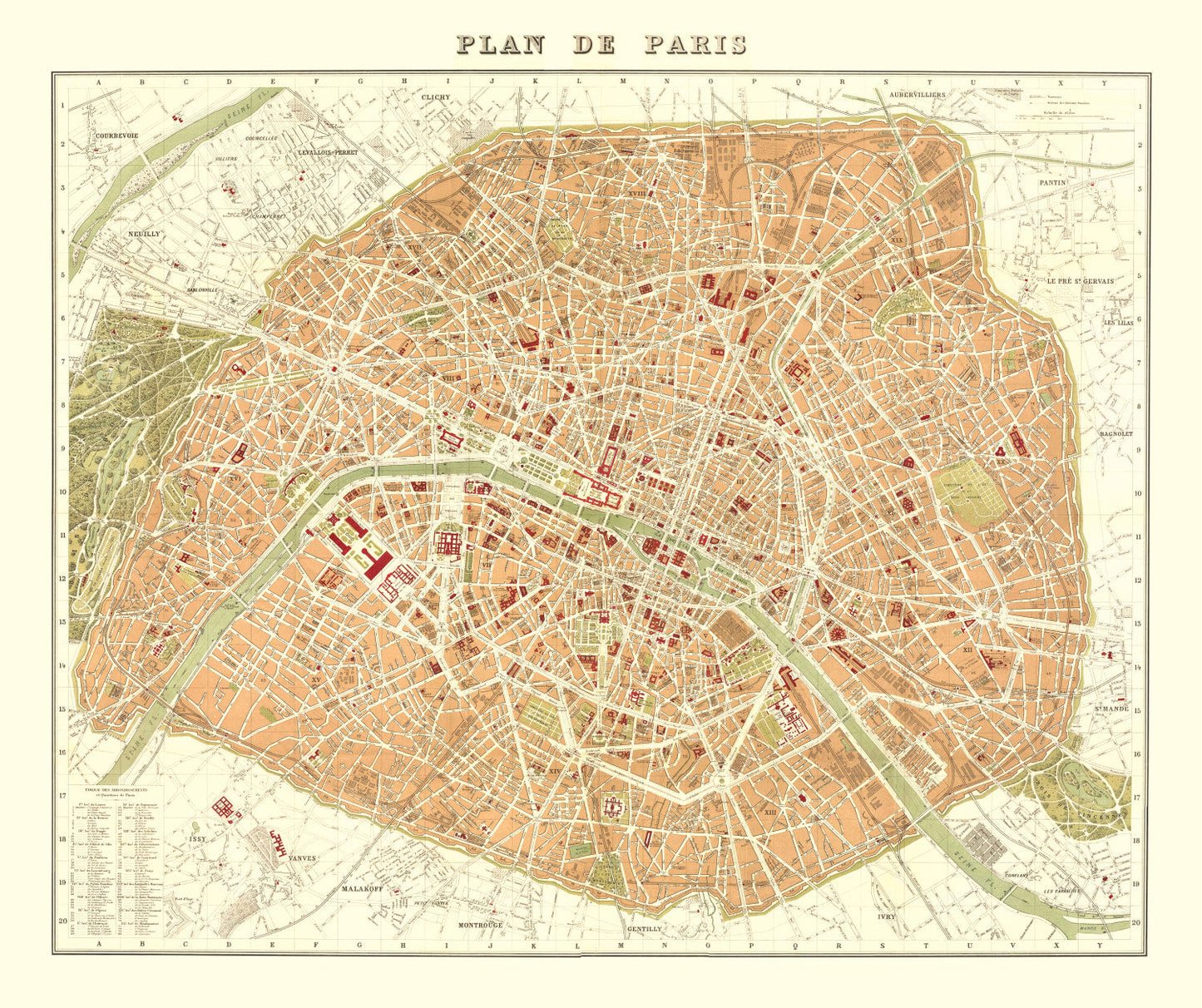 Vintage Map of Paris, France, 1893 (II)