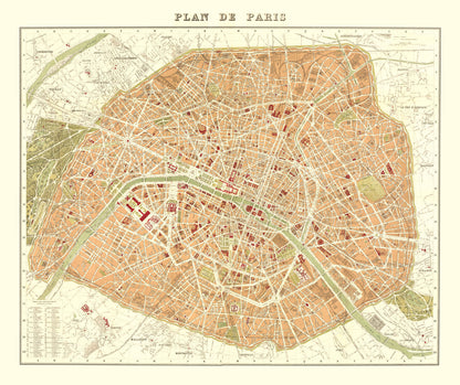 Vintage Map of Paris, France, 1893 (II)