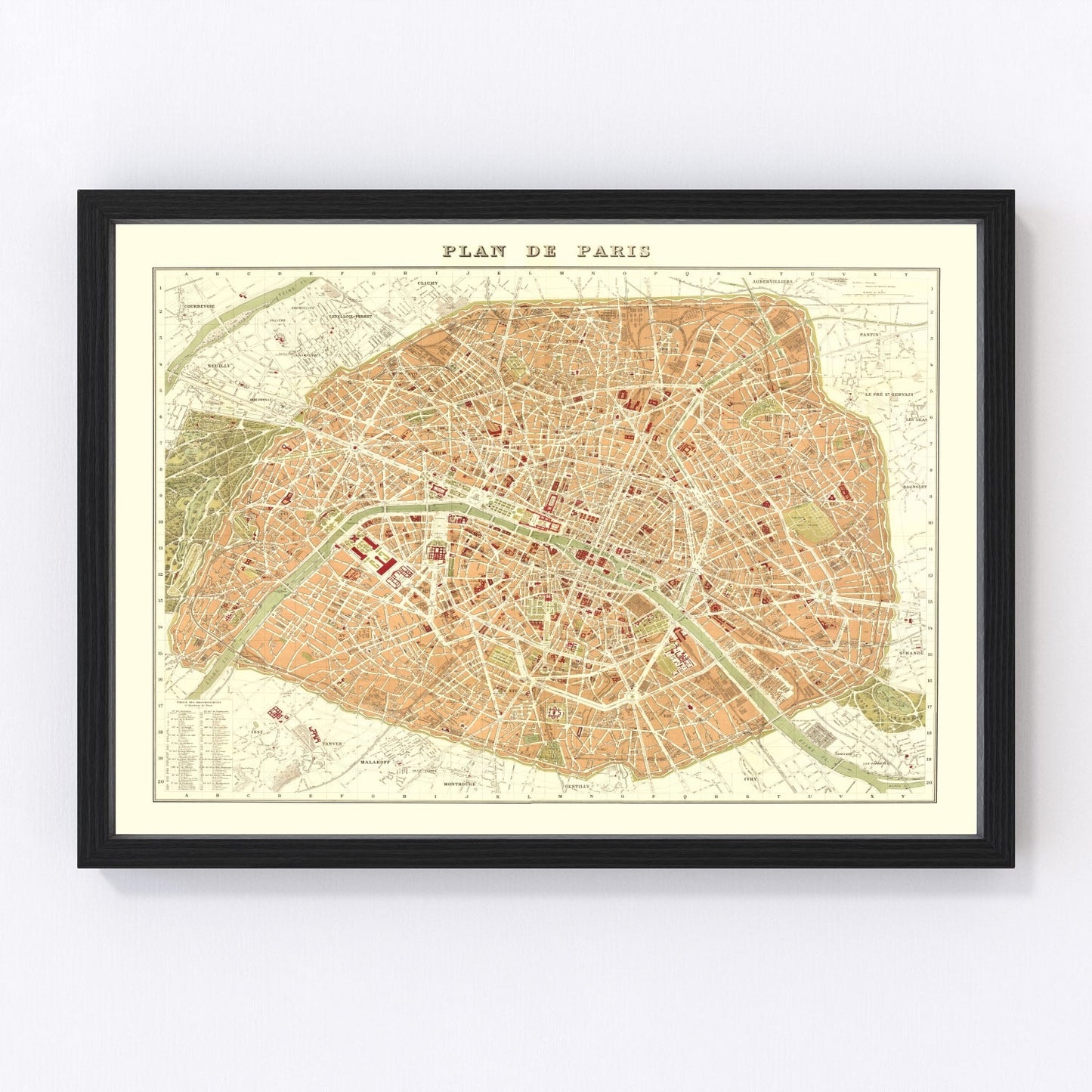 vintage map of Paris, France, 1893, alternate edition