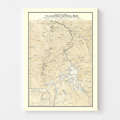 Vintage Map of Yellowstone National Park, 1882