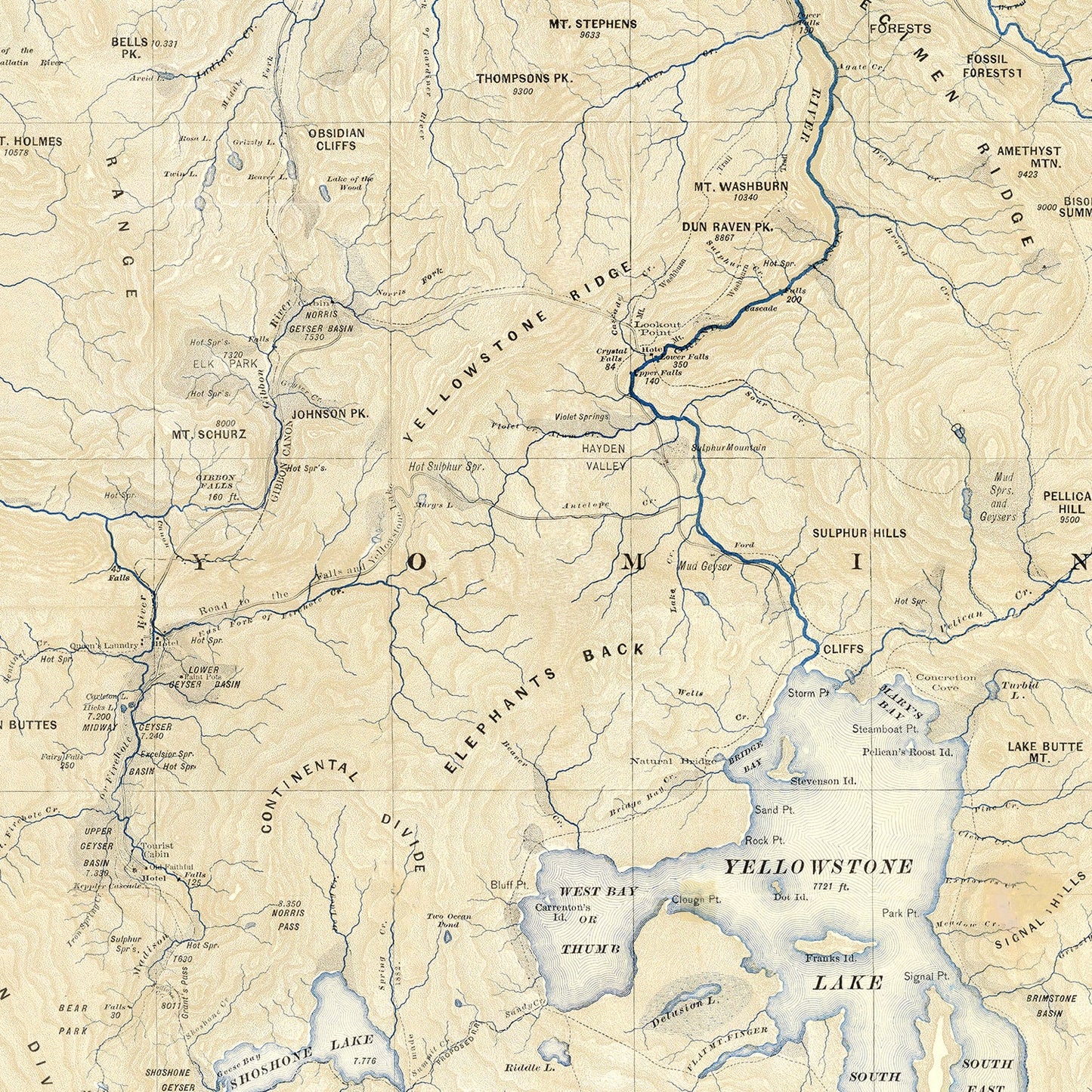 Vintage Map of Yellowstone National Park, 1882