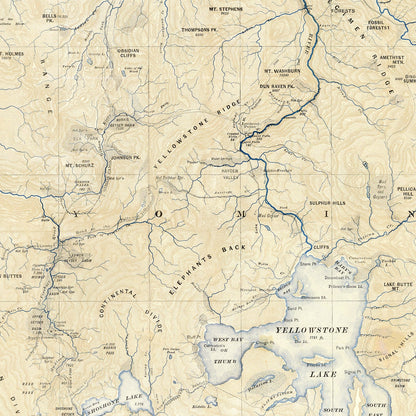 Vintage Map of Yellowstone National Park, 1882