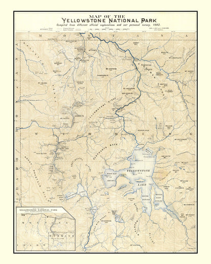Vintage Map of Yellowstone National Park, 1882