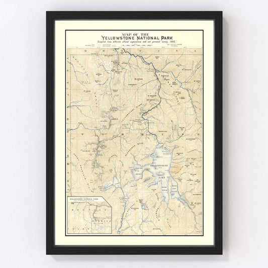 Vintage 1882 map of Yellowstone National Park one of the earliest national park maps, restored print
