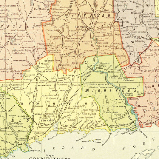 Vintage Map of Connecticut 1900