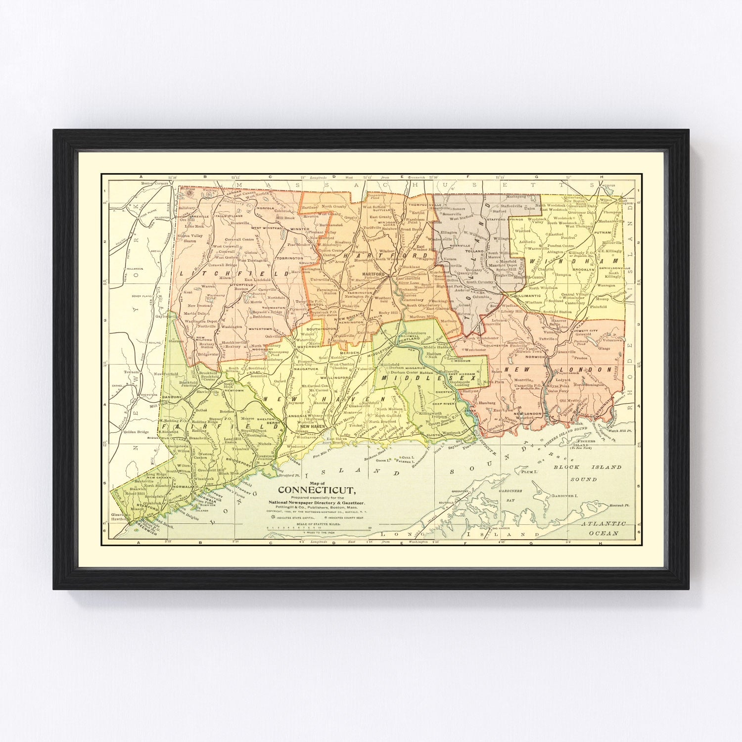 Vintage map of Connecticut, 1900