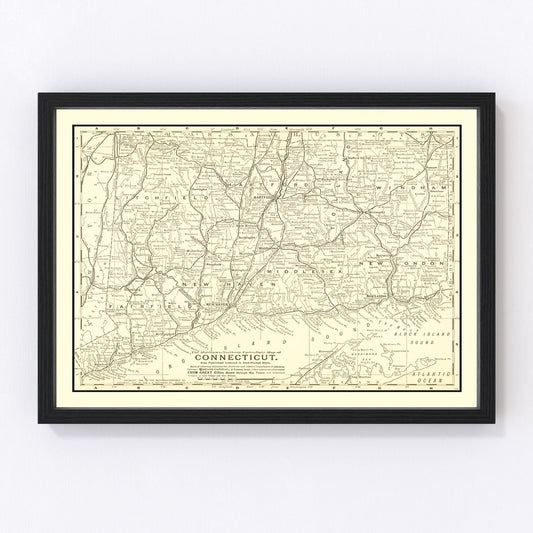 Vintage map of Connecticut, 1898