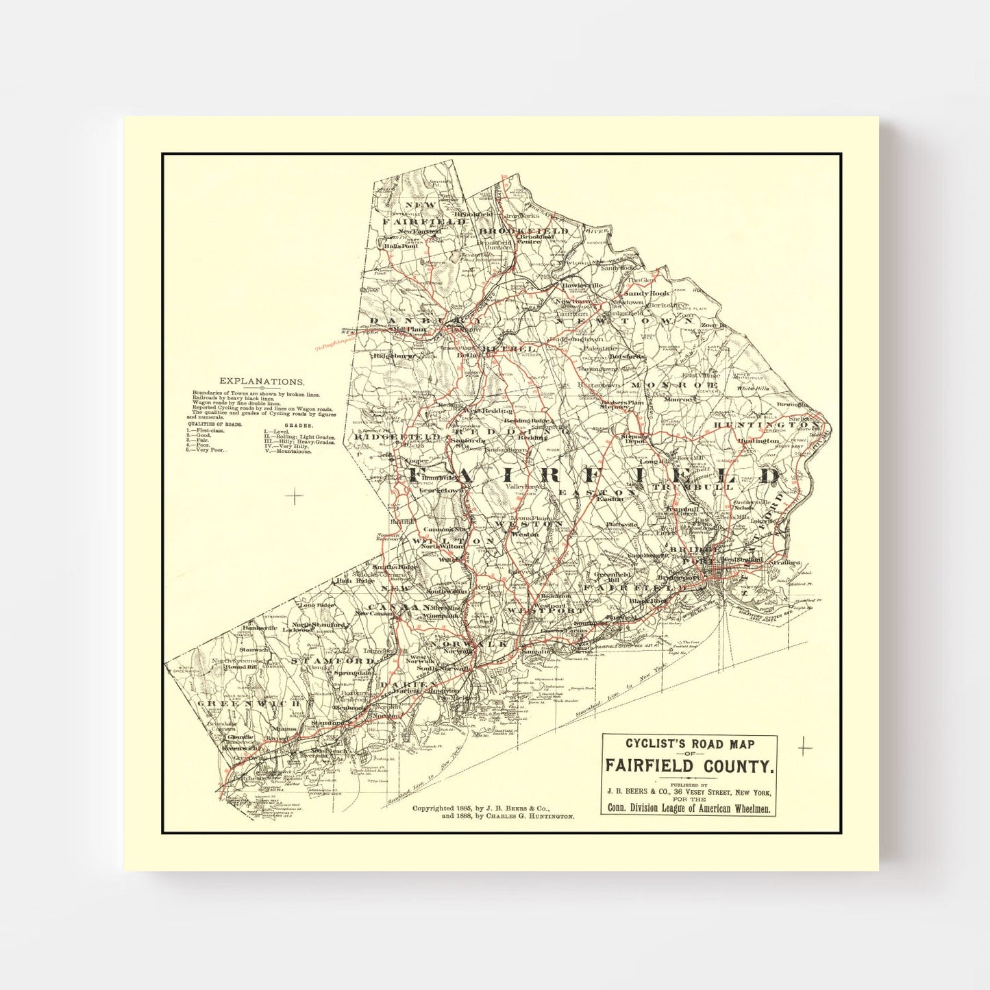 Vintage Map of Fairfield County, Connecticut, 1885