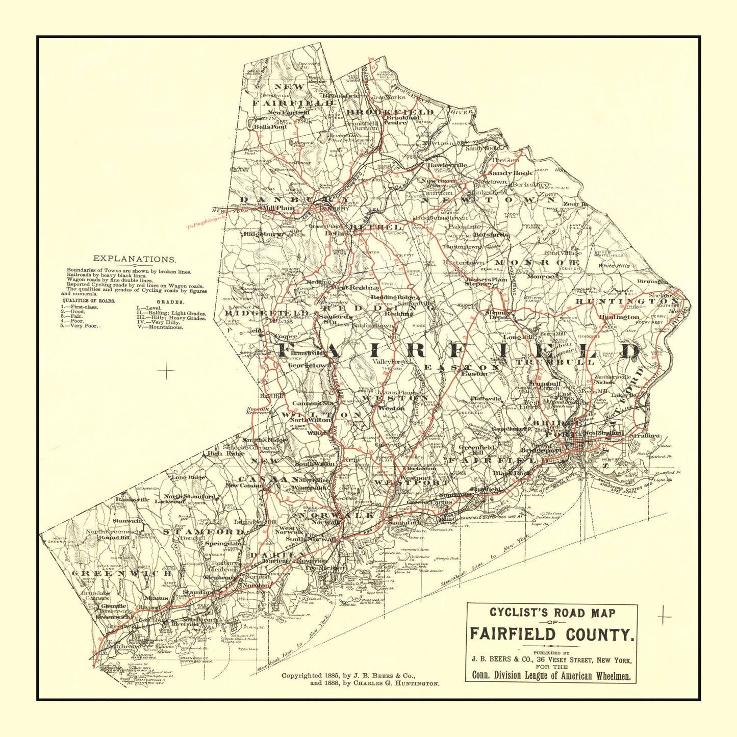 Vintage Map of Fairfield County, Connecticut, 1885