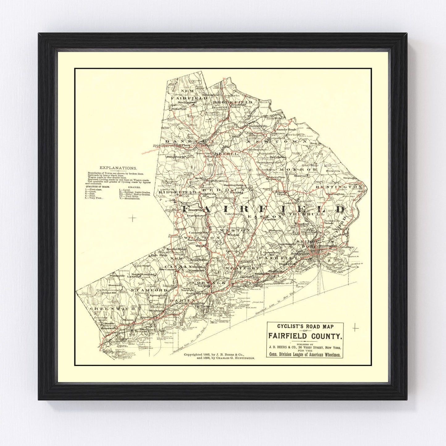 Vintage map of Fairfield County, Connecticut, 1885