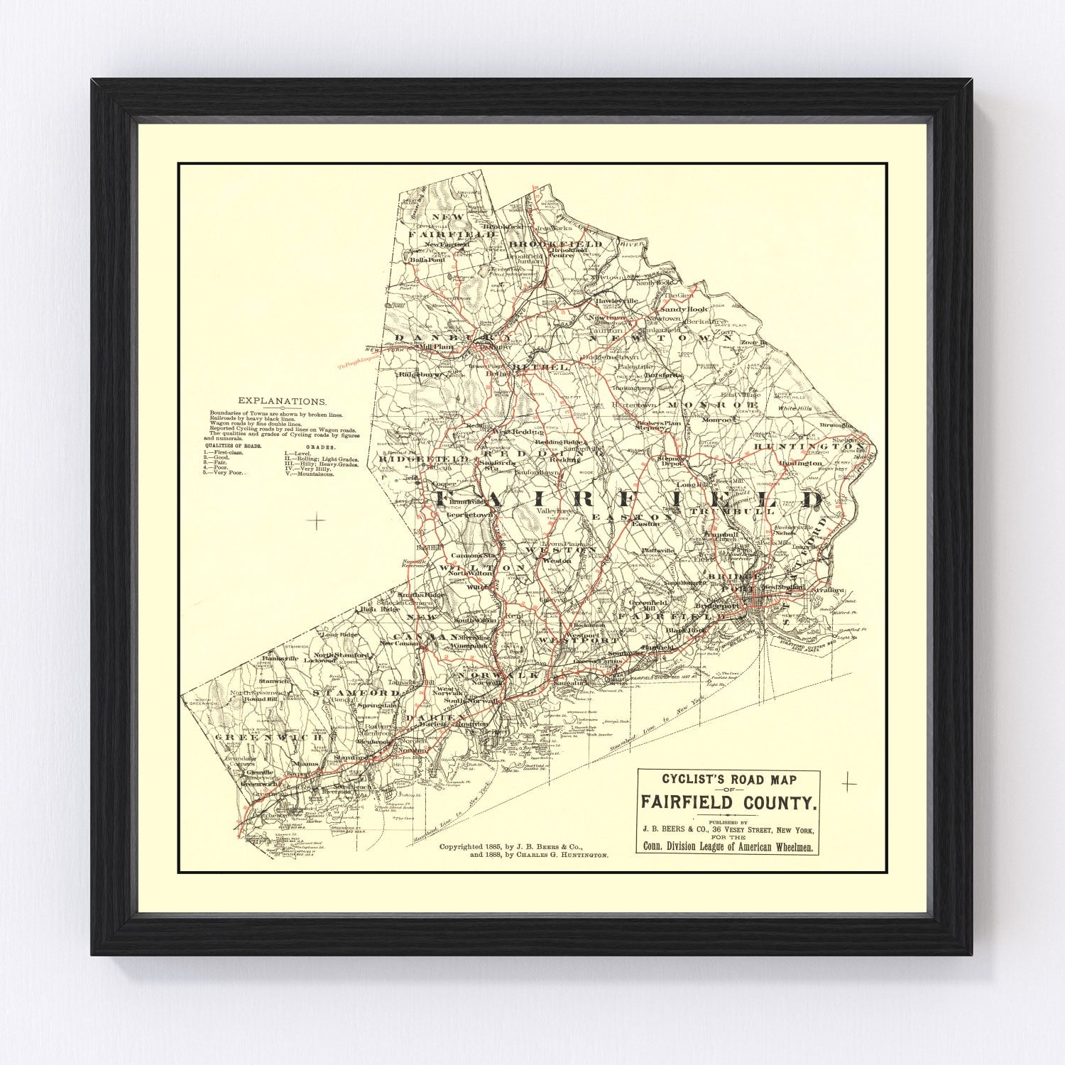 Vintage map of Fairfield County, Connecticut, 1885
