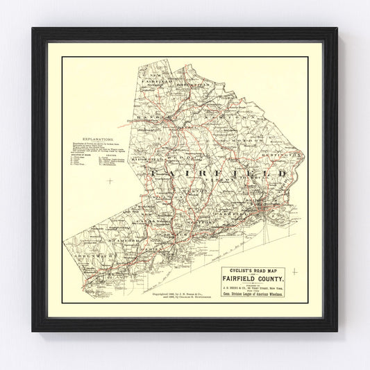 Vintage map of Fairfield County, Connecticut, 1885