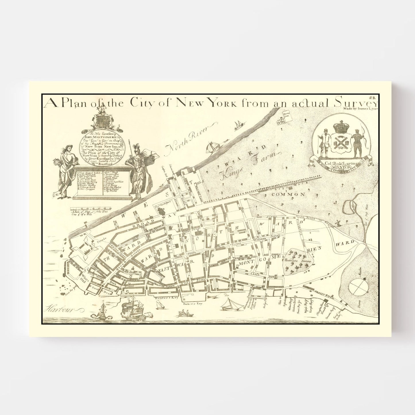 Vintage Map of New York City, New York, 1728