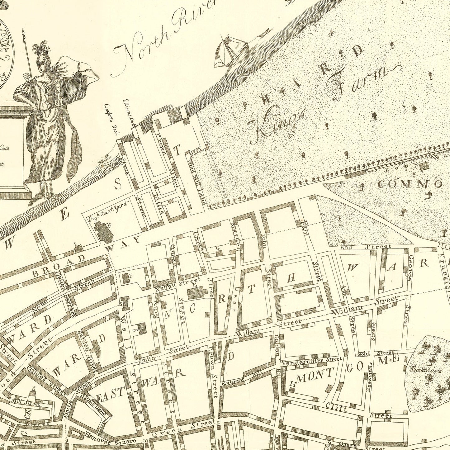 Vintage Map of New York City, New York, 1728