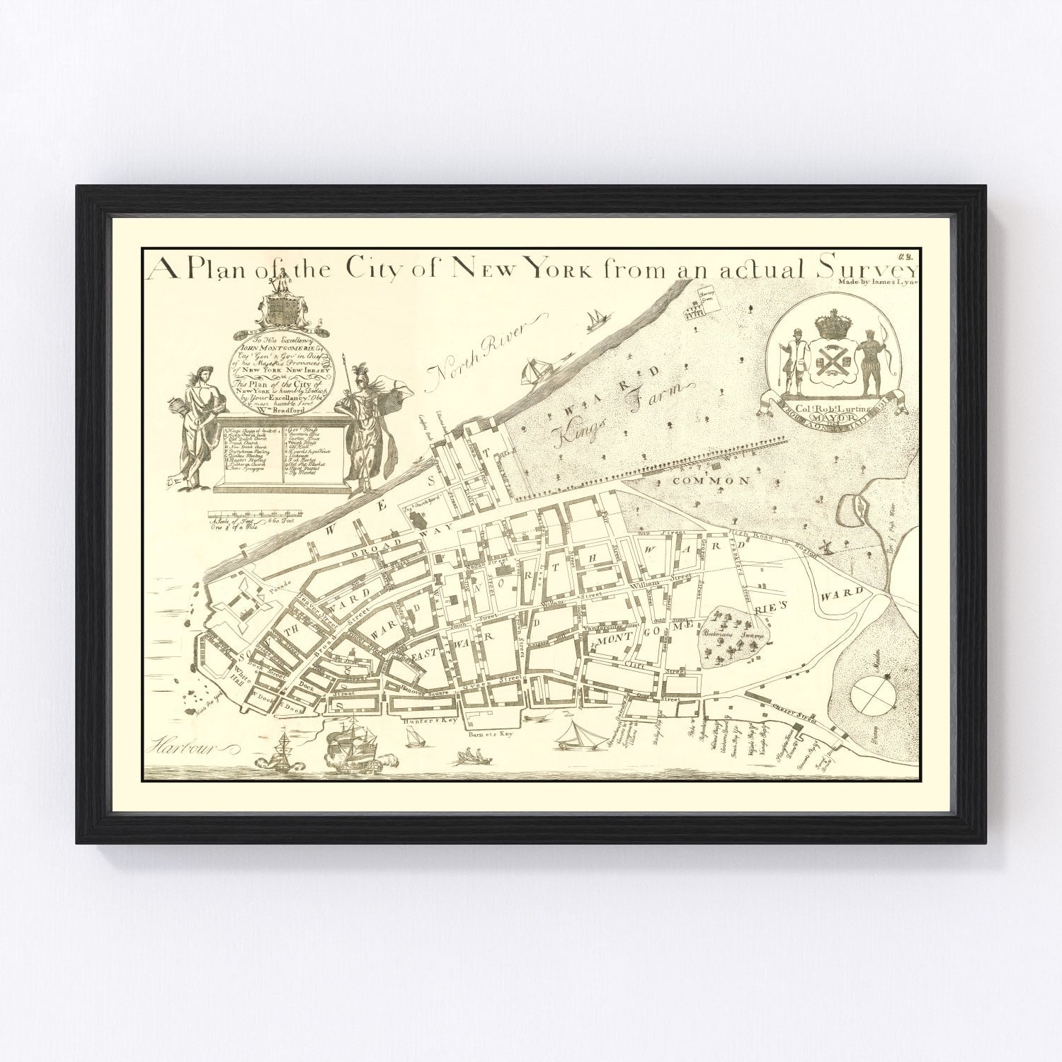 Vintage map of New York City, New York, 1728