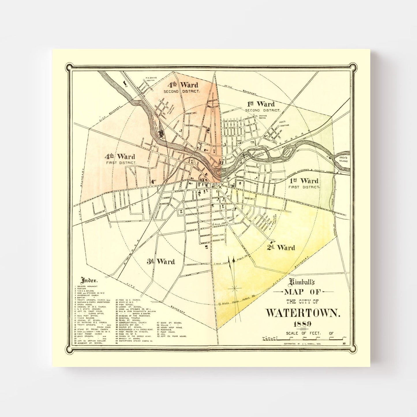 Vintage Map of Watertown, New York 1889