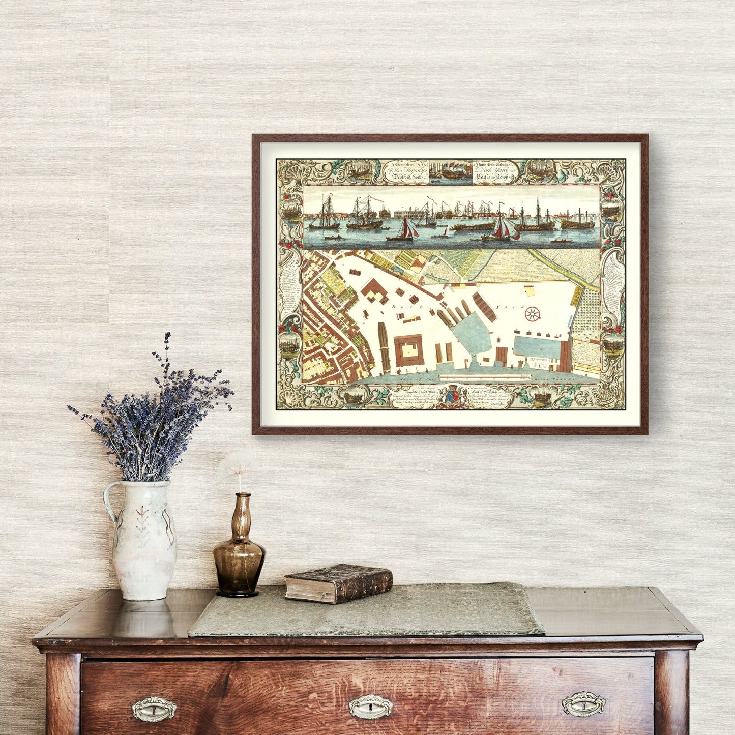 Vintage Map of the Dockyard at Deptford, 1753