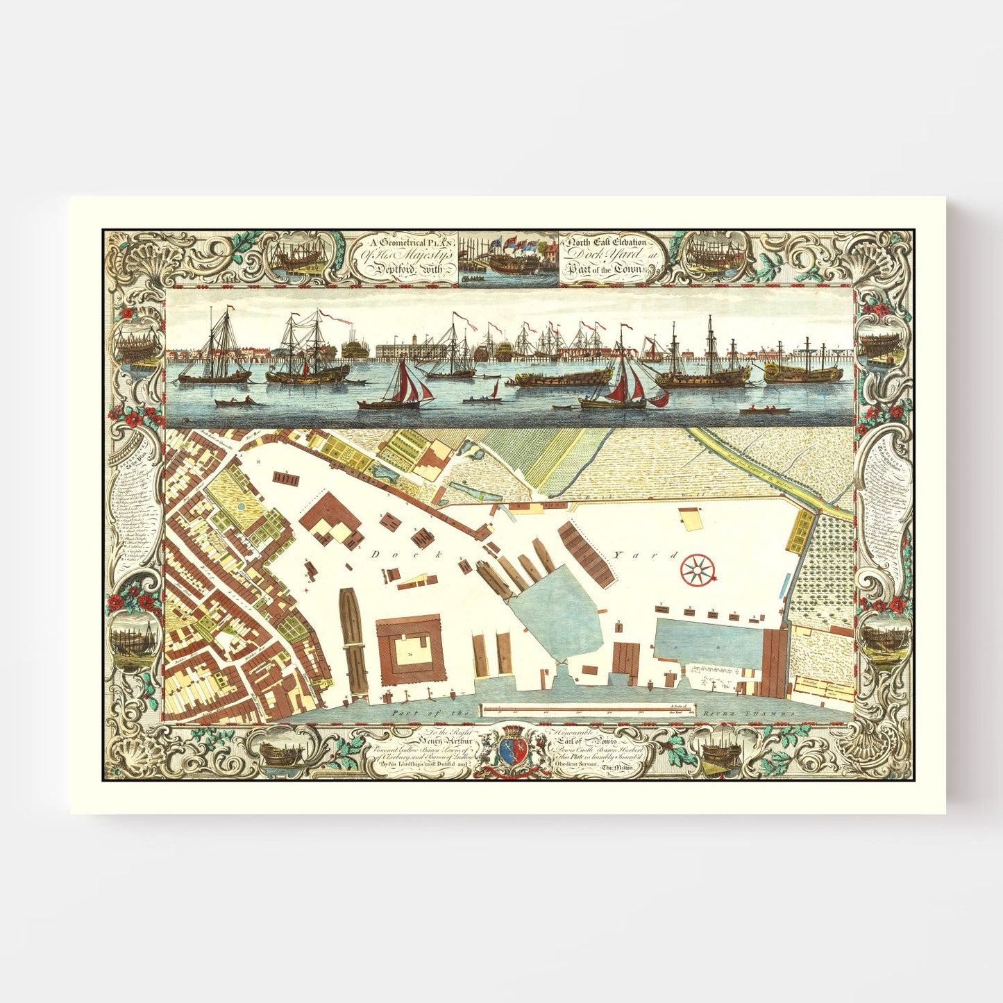 Vintage Map of the Dockyard at Deptford, 1753