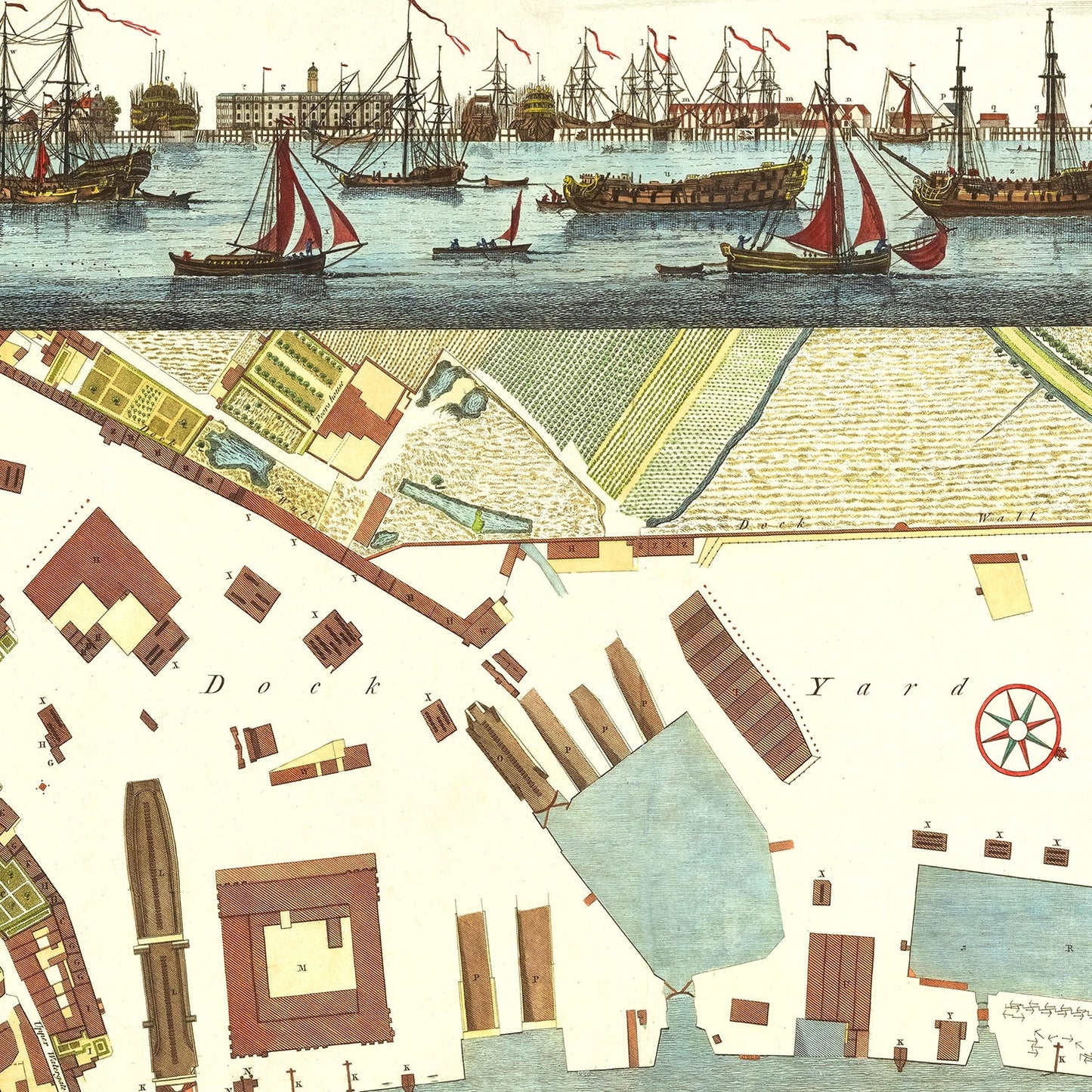 Vintage Map of the Dockyard at Deptford, 1753