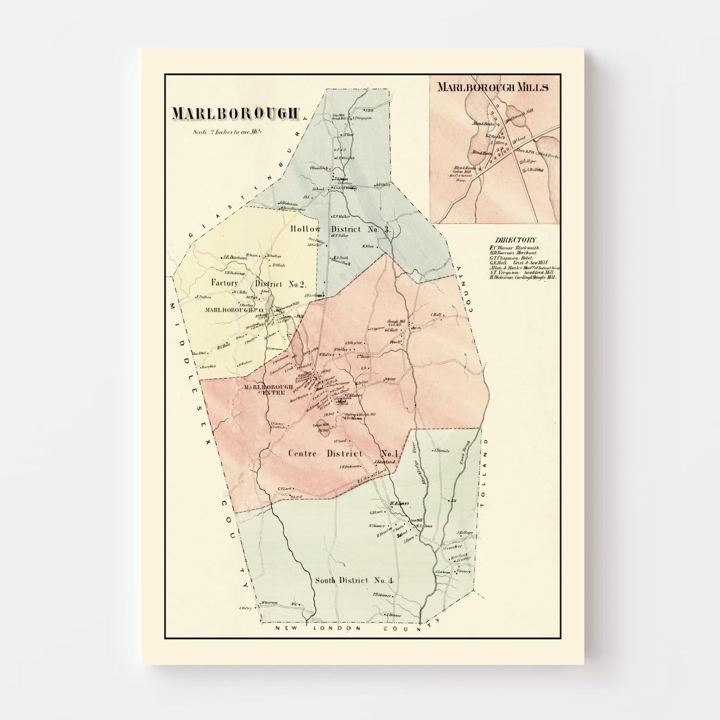 Vintage Map of Marlborough, Connecticut, 1869