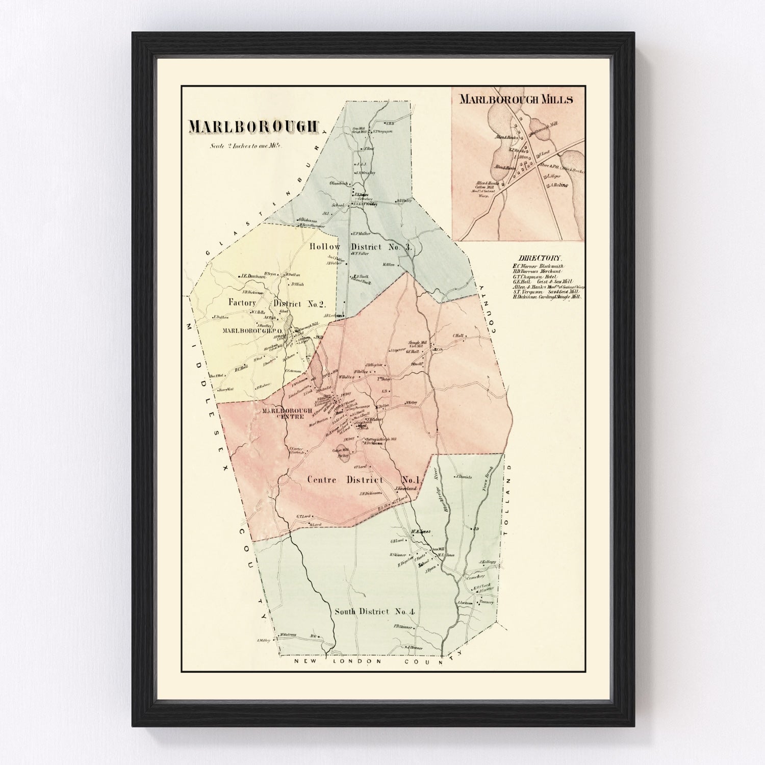 Vintage map of Marlborough, Connecticut, 1869