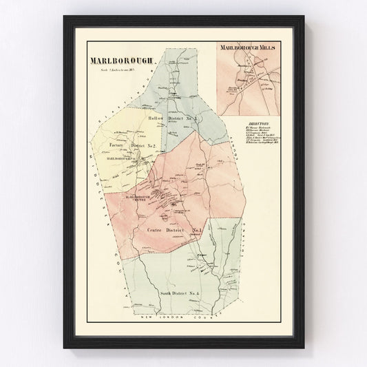 Vintage map of Marlborough, Connecticut, 1869