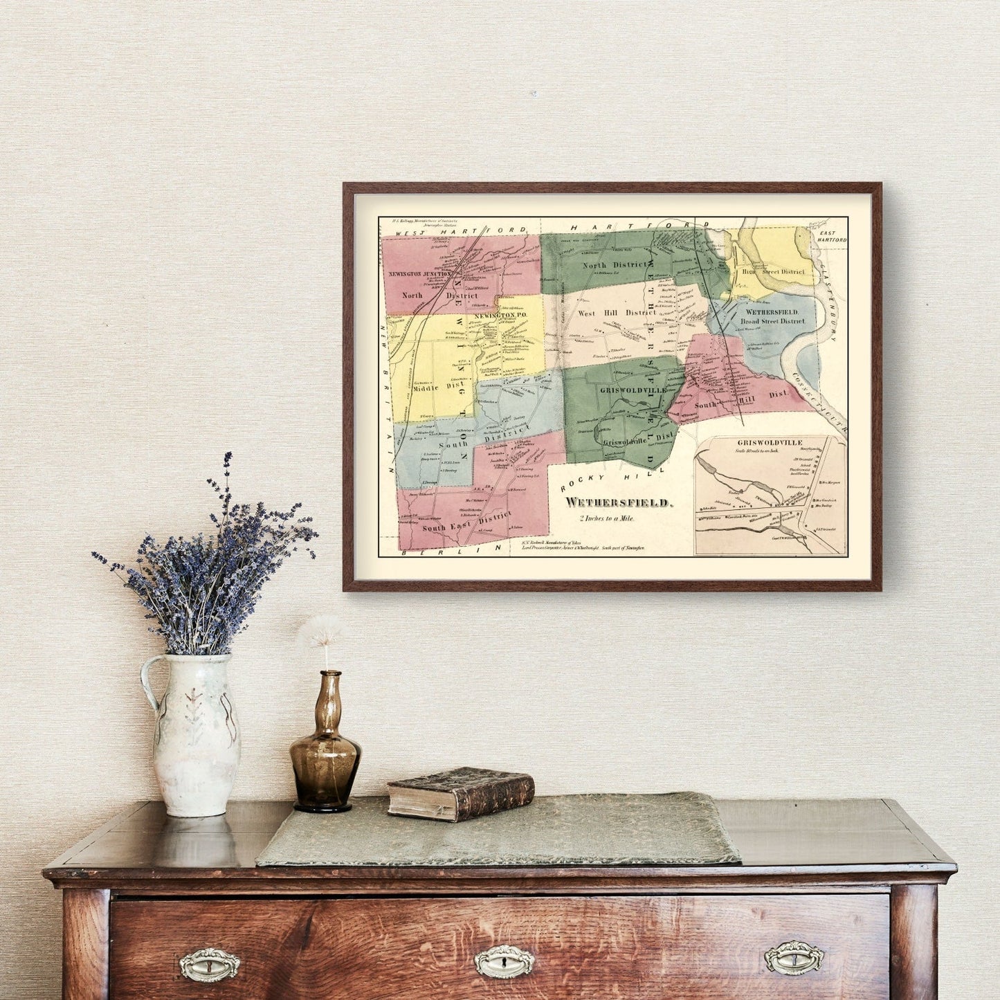 Vintage Map of Wethersfield, Connecticut, 1869