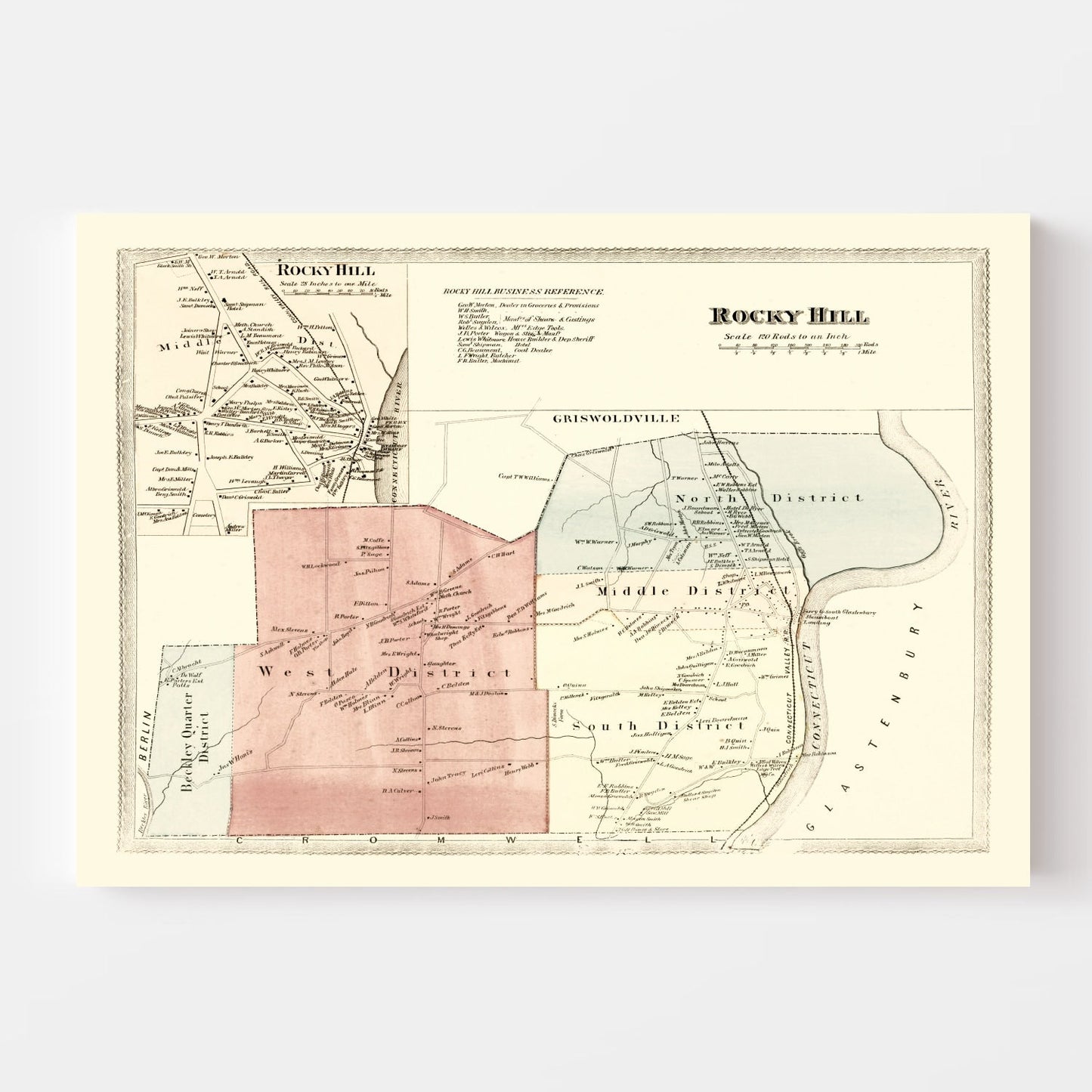 Vintage Map of Rocky Hill, Connecticut, 1869