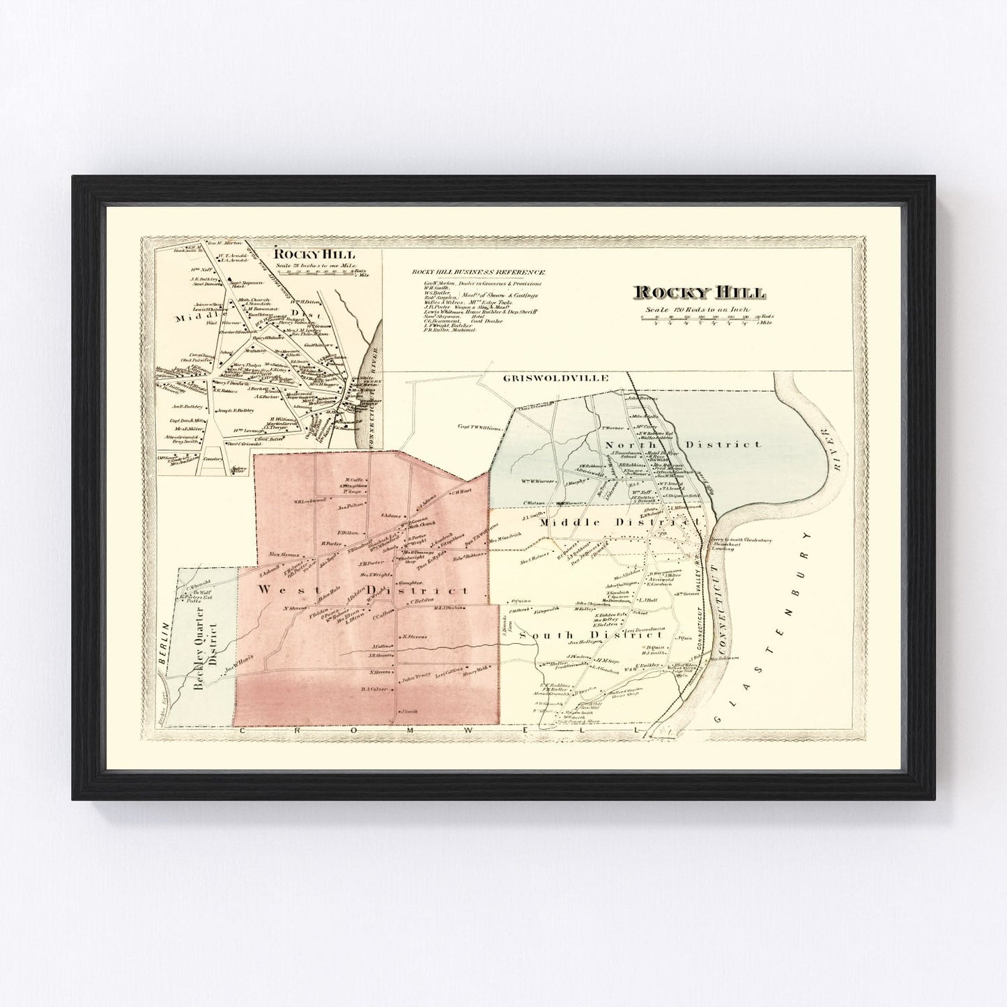 vintage map of Rocky Hill, Connecticut, 1869